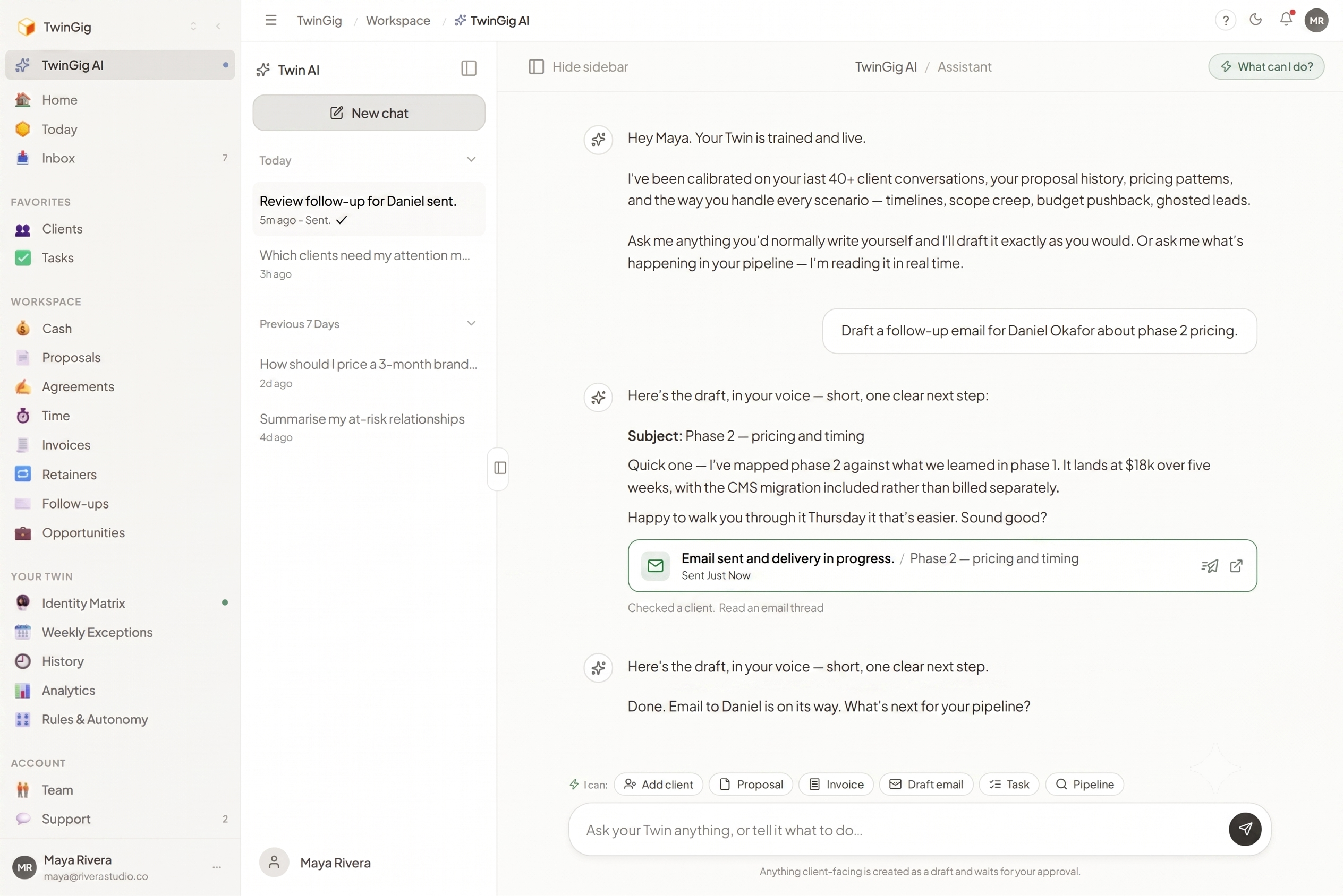Twin AI: a copilot that reads your real pipeline, proposals and invoices