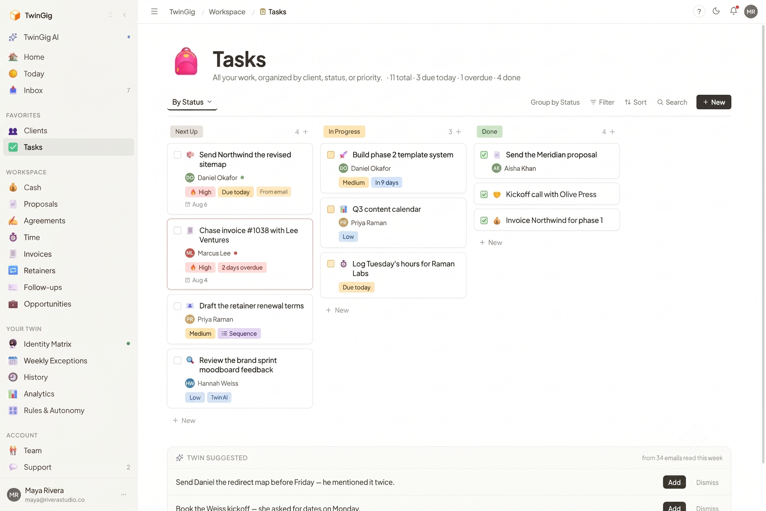 Tasks: the commitments pulled out of real client conversations