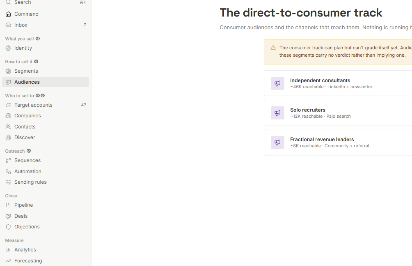 Consumer audiences — ranked segments, channels and budget split